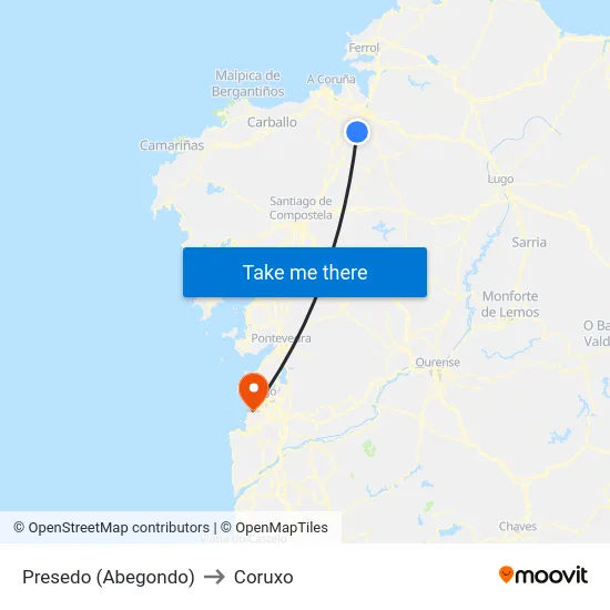 Presedo (Abegondo) to Coruxo map