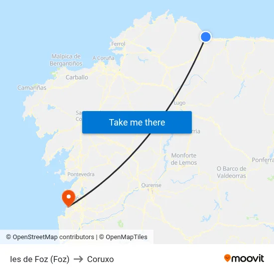 Ies de Foz (Foz) to Coruxo map