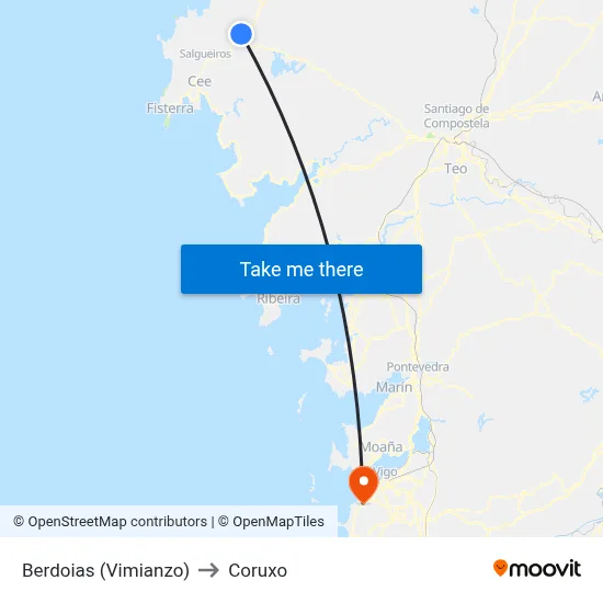 Berdoias (Vimianzo) to Coruxo map