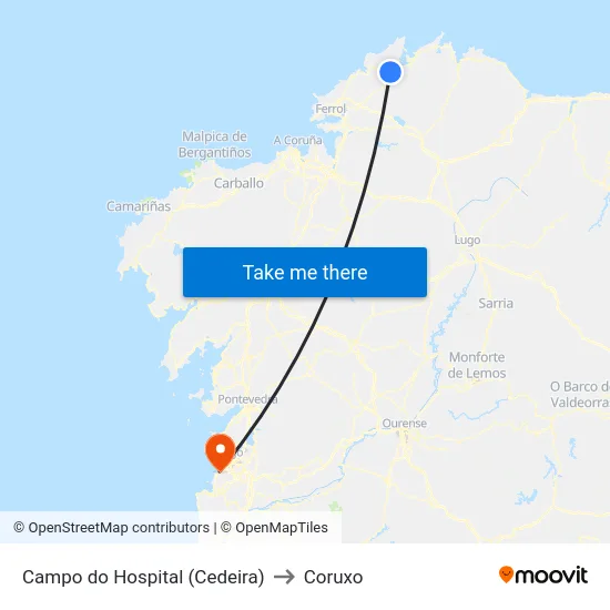 Campo do Hospital (Cedeira) to Coruxo map