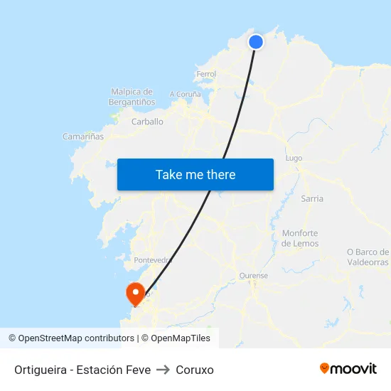 Ortigueira - Estación Feve to Coruxo map