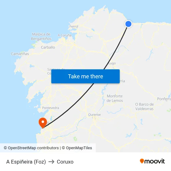 A Espiñeira (Foz) to Coruxo map