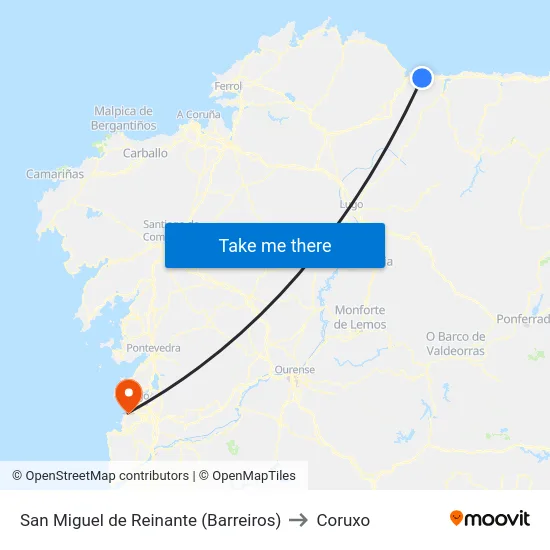 San Miguel de Reinante (Barreiros) to Coruxo map