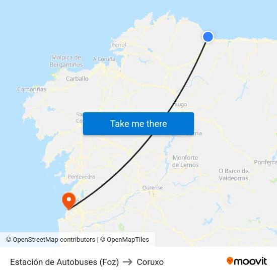 Estación de Autobuses (Foz) to Coruxo map