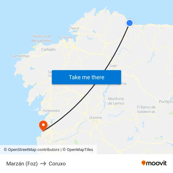 Marzán (Foz) to Coruxo map