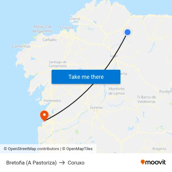 Bretoña (A Pastoriza) to Coruxo map