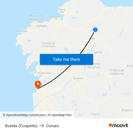 Xustás (Cospeito) to Coruxo map