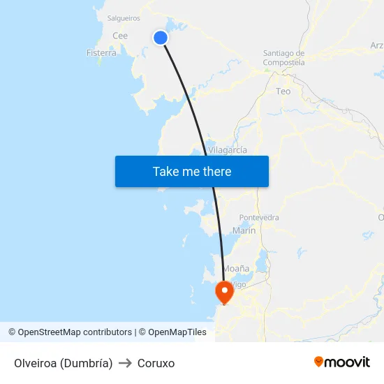 Olveiroa (Dumbría) to Coruxo map