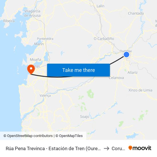 Rúa Pena Trevinca - Estación de Tren (Ourense) to Coruxo map