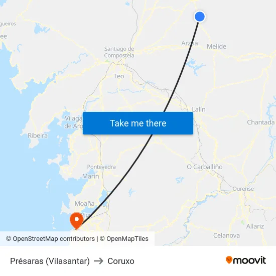 Présaras (Vilasantar) to Coruxo map
