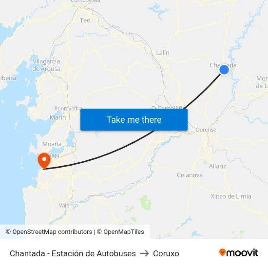 Chantada - Estación de Autobuses to Coruxo map