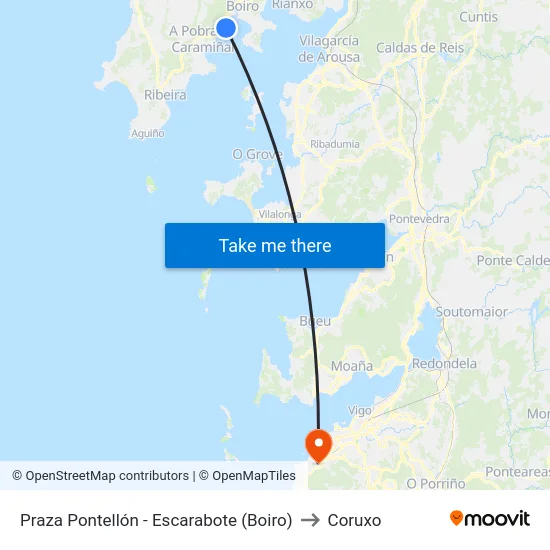 Praza Pontellón - Escarabote (Boiro) to Coruxo map
