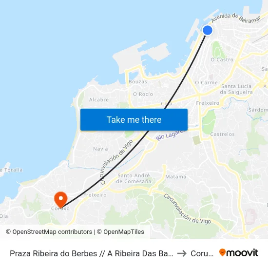 Praza Ribeira do Berbes // A Ribeira Das Barcas to Coruxo map