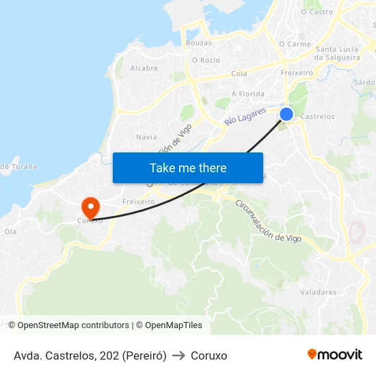 Avda. Castrelos, 202 (Pereiró) to Coruxo map