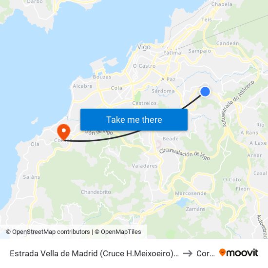 Estrada Vella de Madrid (Cruce H.Meixoeiro) // O Monte Faneco to Coruxo map