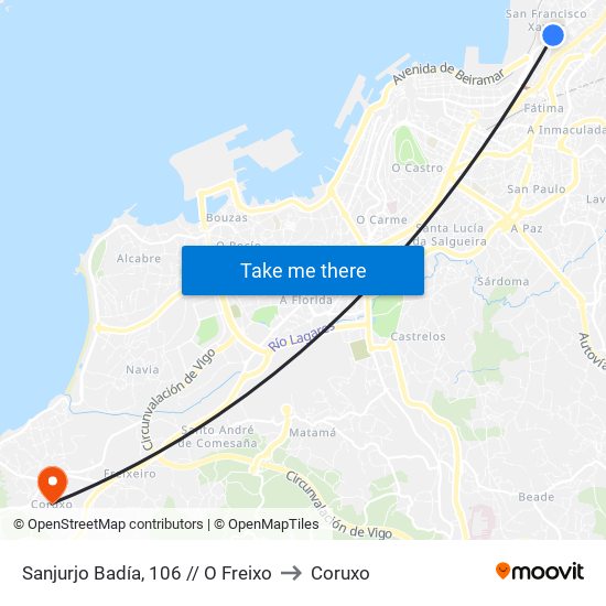 Sanjurjo Badía, 106 // O Freixo to Coruxo map