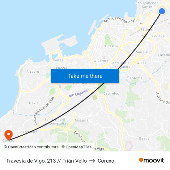Travesía de Vigo, 213 // Frián Vello to Coruxo map