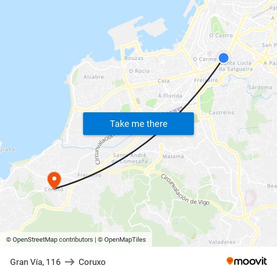 Gran Vía, 116 to Coruxo map