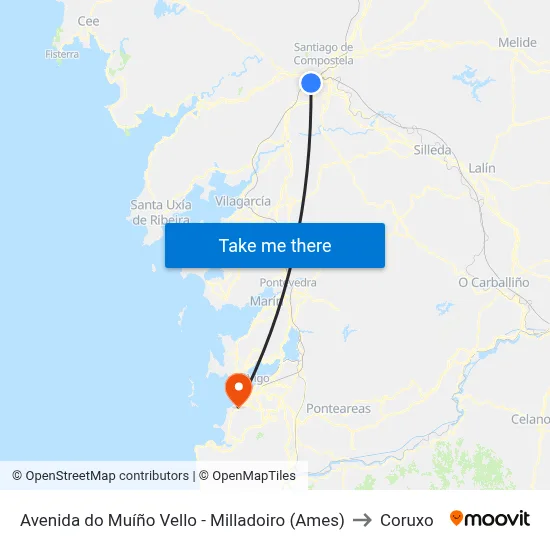 Avenida do Muíño Vello - Milladoiro (Ames) to Coruxo map
