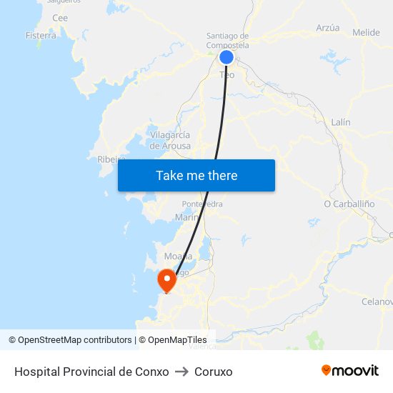 Hospital Provincial de Conxo to Coruxo map