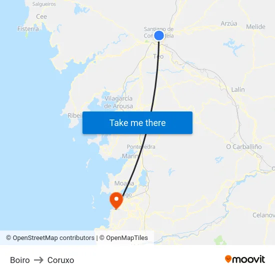 Boiro to Coruxo map