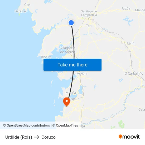 Urdilde (Rois) to Coruxo map