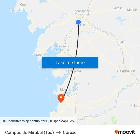 Campos de Mirabel (Teo) to Coruxo map