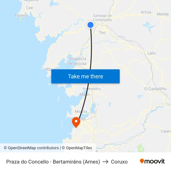 Praza do Concello - Bertamiráns (Ames) to Coruxo map