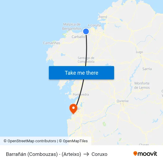 Barrañán (Combouzas) - (Arteixo) to Coruxo map