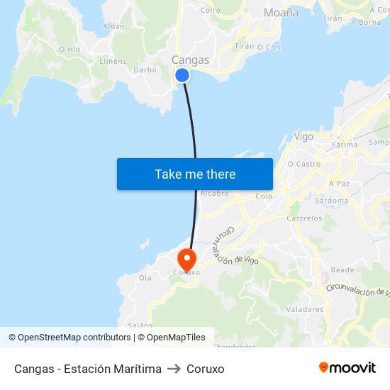 Cangas - Estación Marítima to Coruxo map