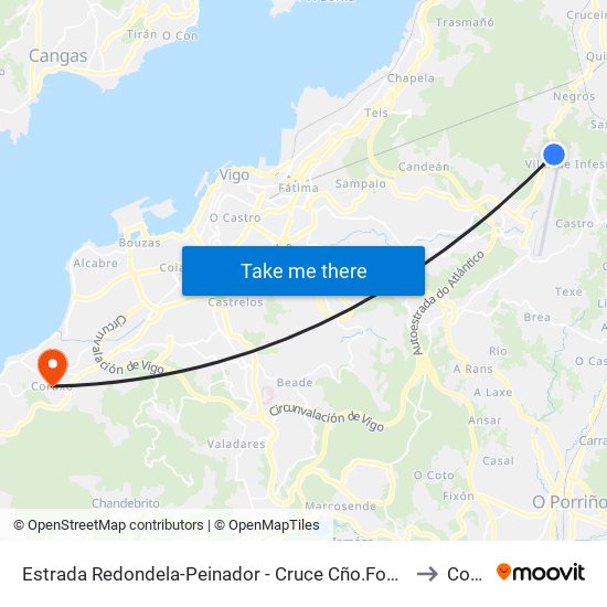 Estrada Redondela-Peinador - Cruce Cño.Fonte da Lata (Redondela) to Coruxo map