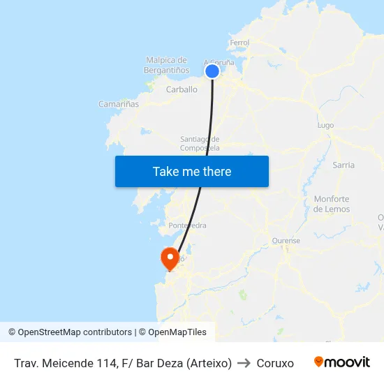 Trav. Meicende 114, F/ Bar Deza (Arteixo) to Coruxo map