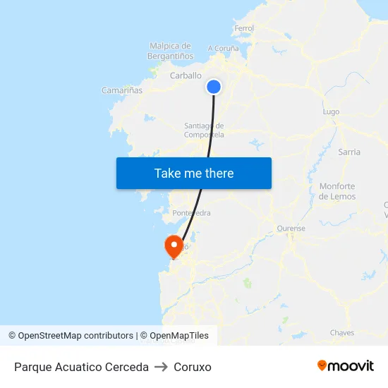Parque Acuatico Cerceda to Coruxo map