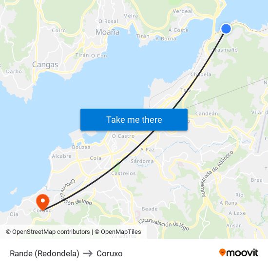 Rande (Redondela) to Coruxo map