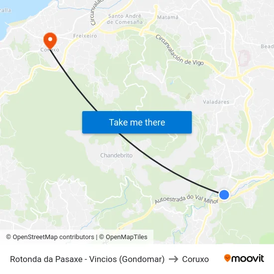 Rotonda da Pasaxe - Vincios (Gondomar) to Coruxo map