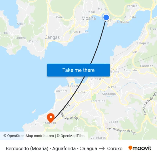 Berducedo (Moaña) - Aguaferida - Caiagua to Coruxo map