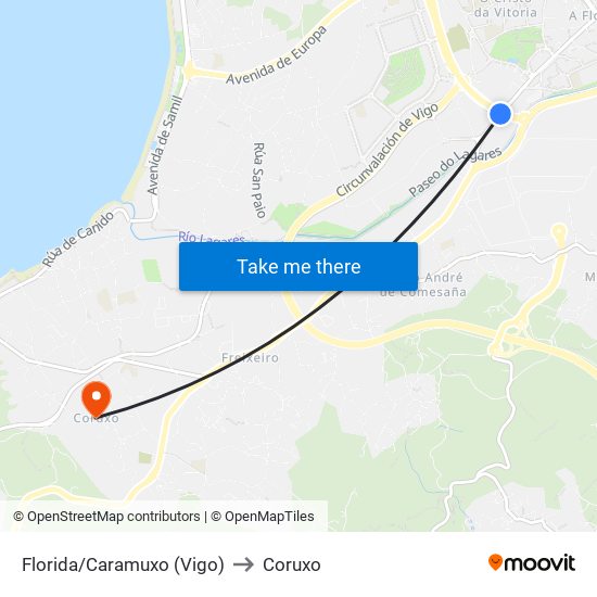Florida/Caramuxo (Vigo) to Coruxo map