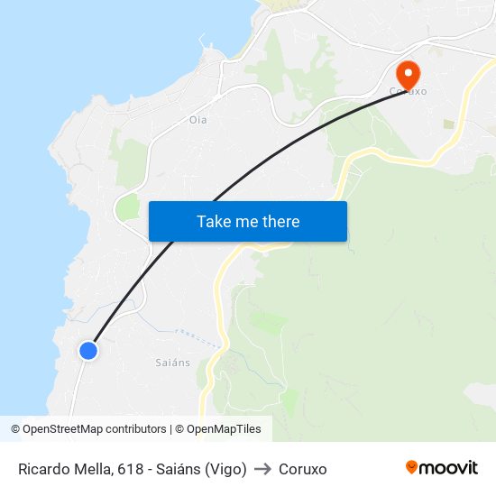 Ricardo Mella, 618 - Saiáns (Vigo) to Coruxo map