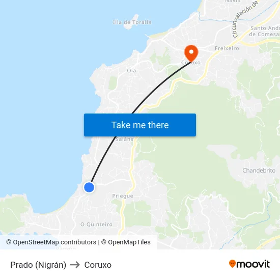 Prado (Nigrán) to Coruxo map