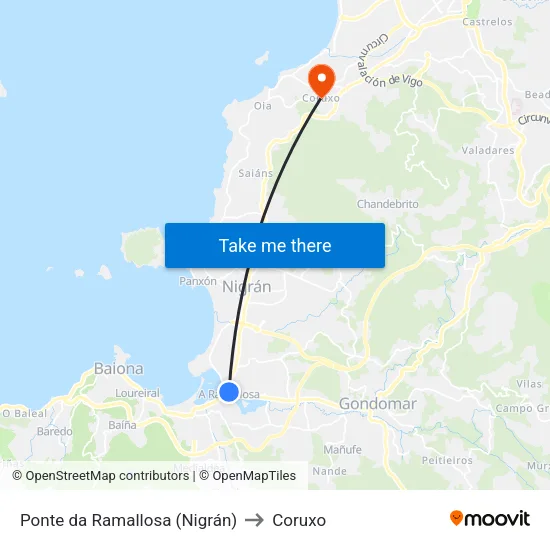 Ponte da Ramallosa (Nigrán) to Coruxo map