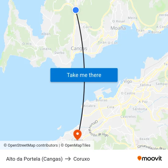 Alto da Portela (Cangas) to Coruxo map
