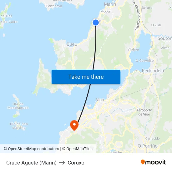 Cruce Aguete (Marín) to Coruxo map