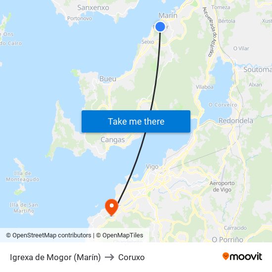 Igrexa de Mogor (Marín) to Coruxo map