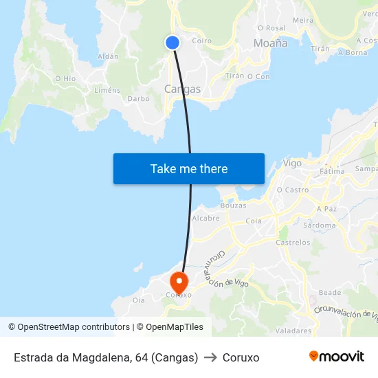 Estrada da Magdalena, 64 (Cangas) to Coruxo map