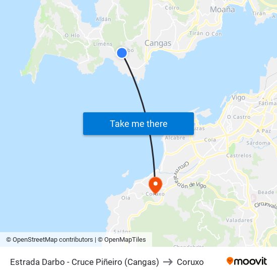 Estrada Darbo - Cruce Piñeiro (Cangas) to Coruxo map