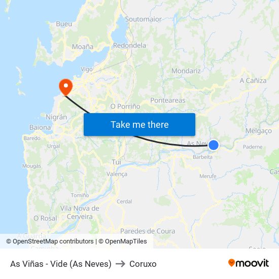 As Viñas - Vide (As Neves) to Coruxo map