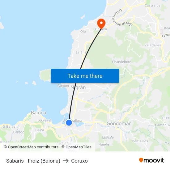 Sabarís - Froiz (Baiona) to Coruxo map