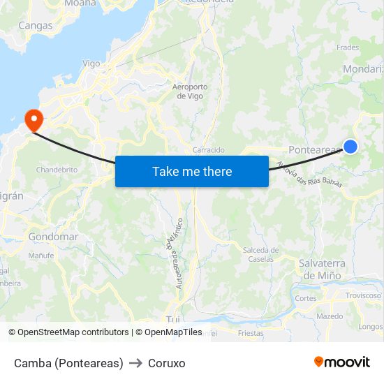 Camba (Ponteareas) to Coruxo map
