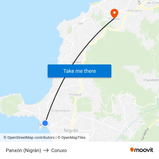 Panxón (Nigrán) to Coruxo map