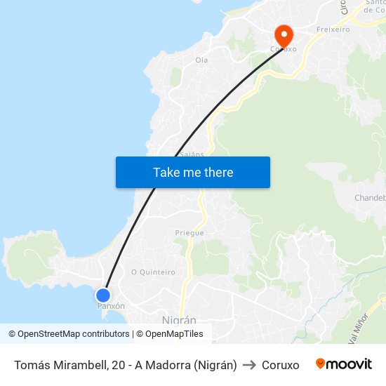 Tomás Mirambell, 20 - A Madorra (Nigrán) to Coruxo map